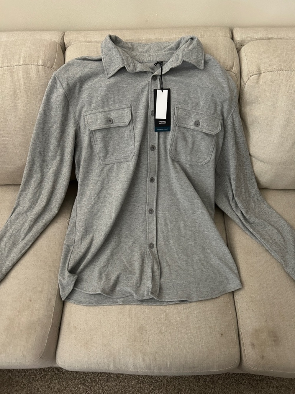 Men's Grey Button-Up Shirt - Classic Collar